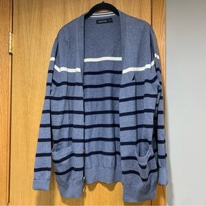 Nautica Striped Blue Cardigan Sweater - Size Medium